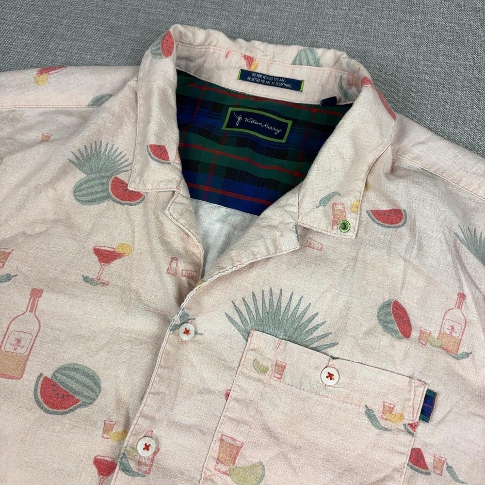 William Murray Linen Hawaiian Shirt Mens Large Cocktail Tropical Short Sleeve